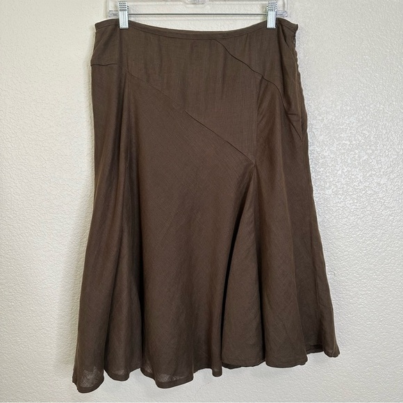 Ann Taylor 100% Linen Brown A-Line Flare Skirt, Size 8 - Picture 1 of 12